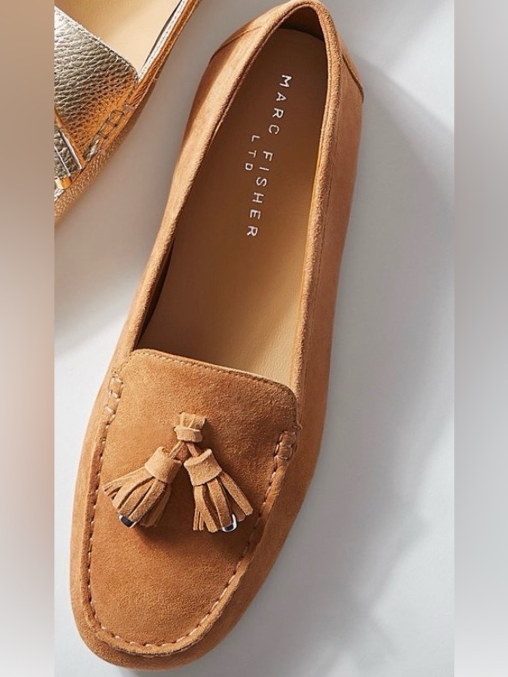Marc Fisher Tan Suede Tassel Moccasins